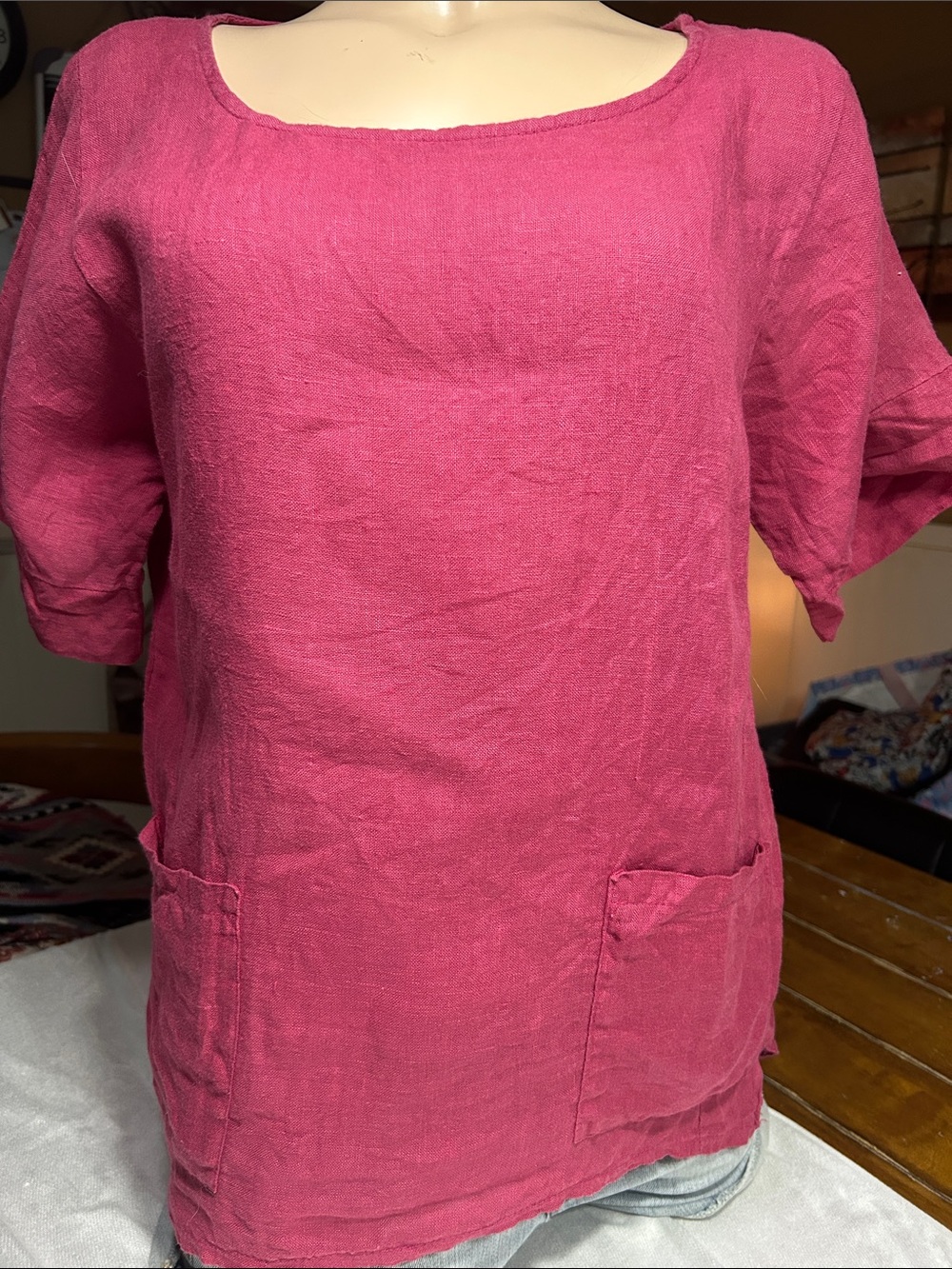 Francesca Bettini Italy Raspberry Linen Tunic Top with Scoop Neck- Med
